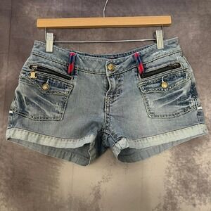 VTG Coogi Shorts Women Size 9 Denim Distressed Embroidered Hip Hop Y2K